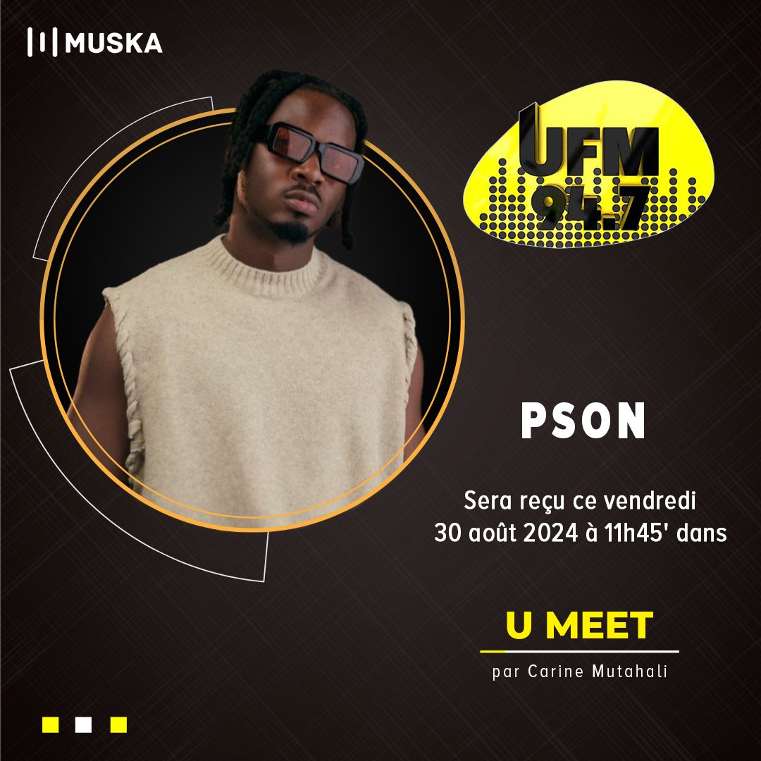 947UFM's tweet image. 🎙️ Ne manquez pas PSON sur UrbanFM ce vendredi !

Le talentueux artiste sera l'invité spécial de l'émission "U Meet" animée par Carine Mutahali ce vendredi 30 août 2024 à 11h45.

Vous avez des questions pour lui ? 

Partagez-les avec nous en commentaire !

#UrbanFM #UMeet #PSON