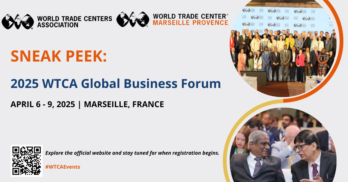 WTCA (@wtca) on Twitter photo 🥐Bonjour! The 2025 #WTCA Global Business Forum website is LIVE! Hosted by <a href="/WTCMarseille/">WorldTradeCenter MRS</a> from April 6-9 in #Marseille #France, the event is open to WTCA Members & the general public. Explore the event details: bit.ly/3Z2WMRq. À bientôt! #ConnectingBusinessesGlobally 🌍 🥐Bonjour! The 2025 #WTCA Global Business Forum website is LIVE! Hosted by <a href="/WTCMarseille/">WorldTradeCenter MRS</a> from April 6-9 in #Marseille #France, the event is open to WTCA Members & the general public. Explore the event details: bit.ly/3Z2WMRq. À bientôt! #ConnectingBusinessesGlobally 🌍