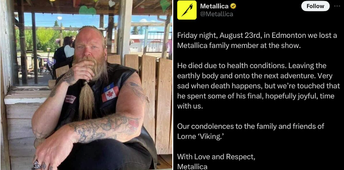 rellik118's tweet photo. The man who died during this past weekends @Metallica concert in Edmonton has been honoured by the band on their social media. https://t.co/xCE04fGzzt
#metallica #viking #lorne #edmonton #yeg https://t.co/lJqD3SFxeO