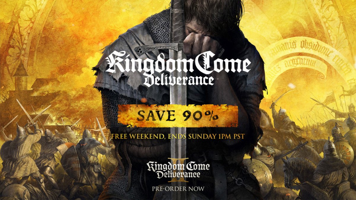WarhorseStudios's tweet photo. Praised be the Lord, we have a FREE #KingdomComeDeliverance weekend on Steam! ⚔️
If you haven't met Henry yet or want your friends to catch up on Pebbles' adventures, now is your chance!
Plus, if you want to keep the adventure going, you can grab the full game at a 90% discount. https://t.co/FKAYfL7KTF