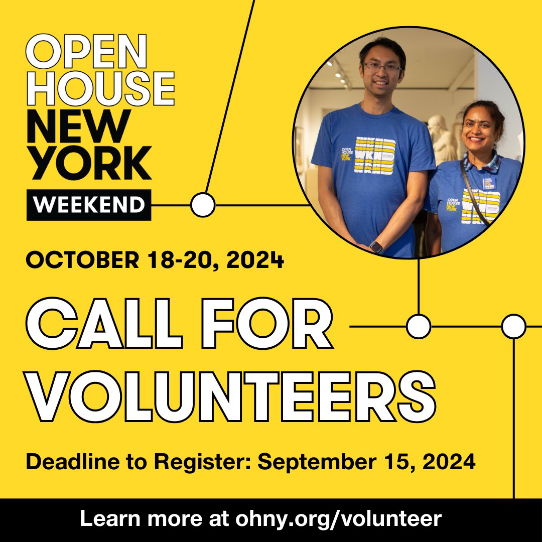 Want to share your love for New York City? Volunteer with Open House New York! 🗽

Over 700 New Yorkers have signed up to volunteer this OHNY Weekend (October 18-20), will you join them to help us unlock the city? 🔑 🏙️

Learn more and register at ohny.org/volunteer.