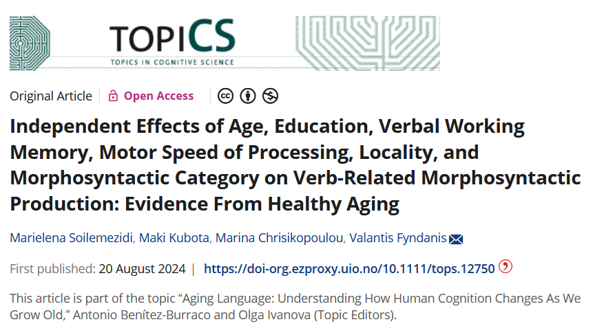 Do you ever wonder whether demographic factors (age, education, sex), cognitive capacities or linguistic factors affect your verb-related morphosyntactic production?👀

If yes, our paper on this topic is out now - and it’s open access! 🎉

doi.org/10.1111/tops.1…