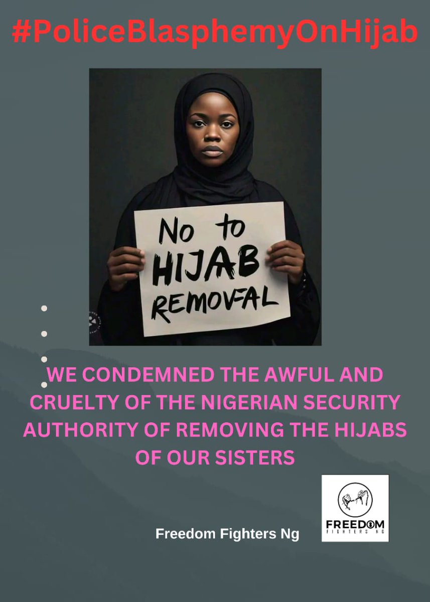 SaniSeedi's tweet photo. We will publicize this abuse both nationally and internationally and will challenge it in court. The actions of Egbetokun and Igweh will follow them throughout their careers and lives. This blasphemy against Islam will not be forgotten.
#PoliceBlasphemyOnHijab https://t.co/ZStZsZqW9V