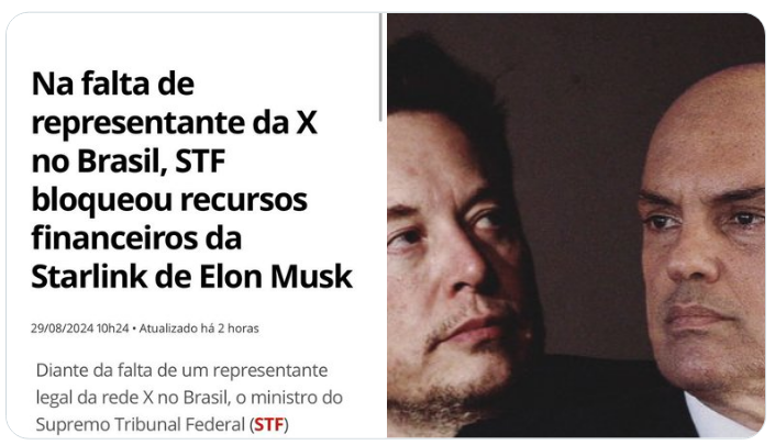 flmfernandez's tweet photo. Países onde o X (Twitter) é proibido:
China 🇨🇳
Coreia do Norte 🇰🇵
Rússia 🇷🇺
Irã 🇮🇷
e amanhã (20h), Brasil 🇧🇷

Só país cuja liberdade e democracia vão bem🤡 

#Elon_Musk  #STF #Brazil