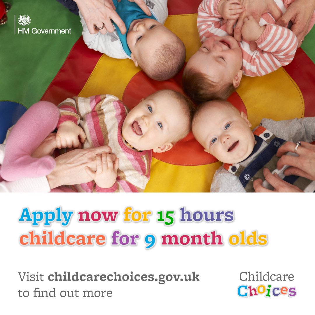 Have you applied for your code for 15 or 30 hours of childcare?

15 hours childcare support is now available to eligible working parents of children aged 9 months and over.

You need to apply by 31 August to take up a place from September.

Find out more: 
childcarechoices.gov.uk