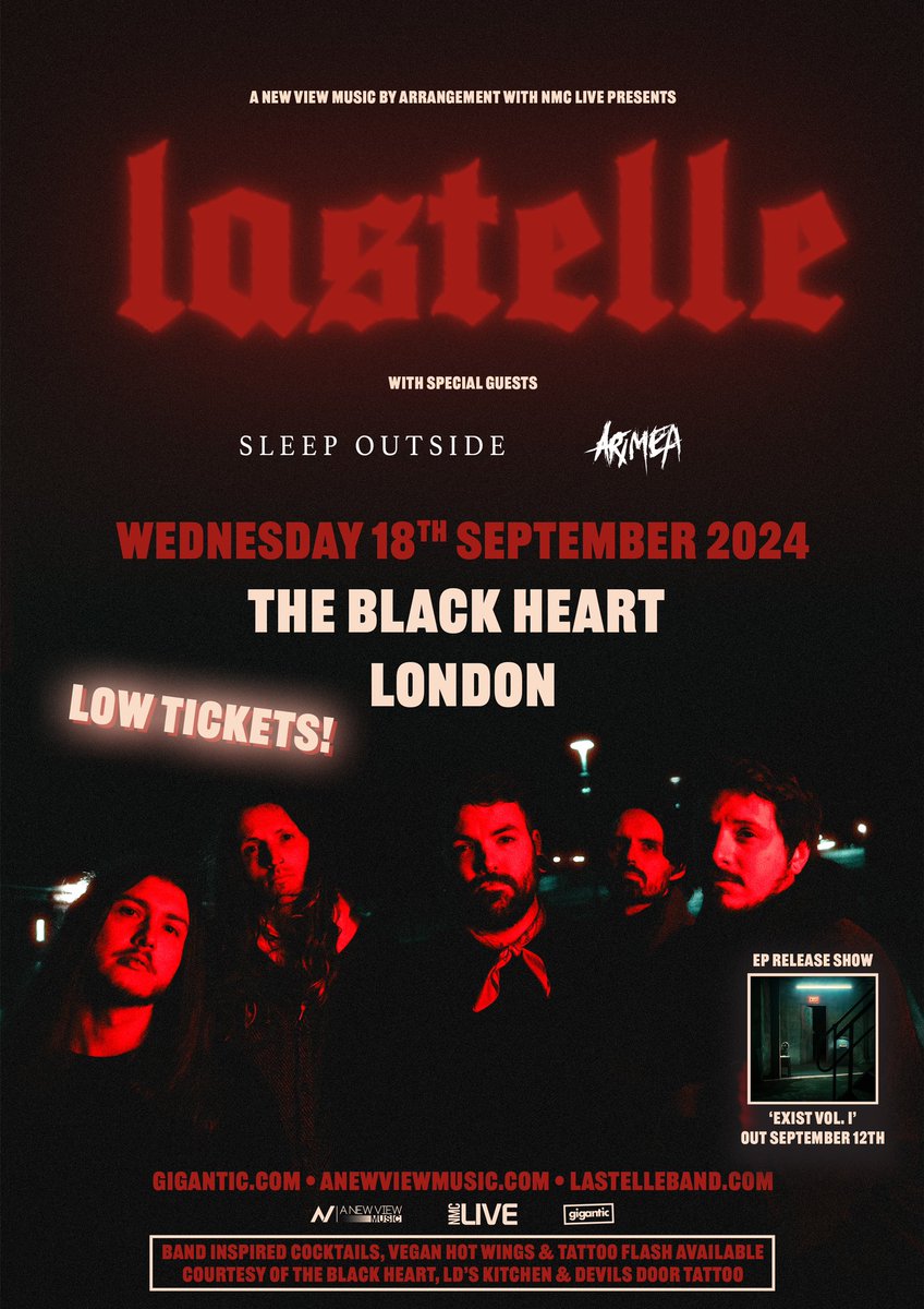 LASTELLE (@lastelleband) on Twitter photo LOW TICKETS!!!
Excited to announce <a href="/sleepoutsidecc/">Sleep Outside</a> & <a href="/ARIMEA_UK/">Arimea</a> will be joining us on the 18th. As well as signature band cocktails from <a href="/ourblackheart/">The Black Heart</a>, vegan hot wings from LD’s Kitchen & band inspired tattoo flash available from Devils Door Tattoo.
Tix in bio. LOW TICKETS!!!
Excited to announce <a href="/sleepoutsidecc/">Sleep Outside</a> & <a href="/ARIMEA_UK/">Arimea</a> will be joining us on the 18th. As well as signature band cocktails from <a href="/ourblackheart/">The Black Heart</a>, vegan hot wings from LD’s Kitchen & band inspired tattoo flash available from Devils Door Tattoo.
Tix in bio.
