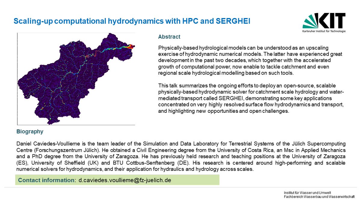 Mário J. Franca (@mario_j_franca) on Twitter photo Our next seminar:
Scaling-up computational hydrodynamics with HPC and SERGHEI
by <a href="/DanielCaviedesV/">Daniel Caviedes Voullieme 🇨🇷🇨🇱🇪🇺🌎</a> from <a href="/fz_juelich/">Forschungszentrum Jülich | @fzj@social.fz-juelich</a>
13 September 11:30 at KIT or online: iwu.kit.edu/wb/download/24…
<a href="/KITKarlsruhe/">Shmoopy</a>
#hydraulics
#flood
#HPC
#TheodorRehbockLabor
#SERGHEI Our next seminar:
Scaling-up computational hydrodynamics with HPC and SERGHEI
by <a href="/DanielCaviedesV/">Daniel Caviedes Voullieme 🇨🇷🇨🇱🇪🇺🌎</a> from <a href="/fz_juelich/">Forschungszentrum Jülich | @fzj@social.fz-juelich</a>
13 September 11:30 at KIT or online: iwu.kit.edu/wb/download/24…
<a href="/KITKarlsruhe/">Shmoopy</a>
#hydraulics
#flood
#HPC
#TheodorRehbockLabor
#SERGHEI