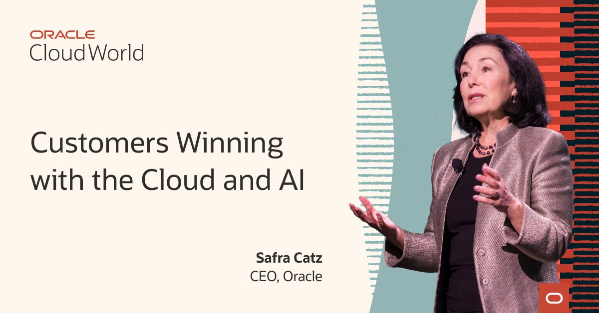 Wouldn't miss this dynamic keynote! Learn how some of the most successful global organizations are solving challenges and driving long-term success with the cloud and #AI. Join a conversation with <a href="/Oracle/">Oracle</a> CEO Safra Catz and other executives at #CloudWorld: social.ora.cl/6019m9iAZ