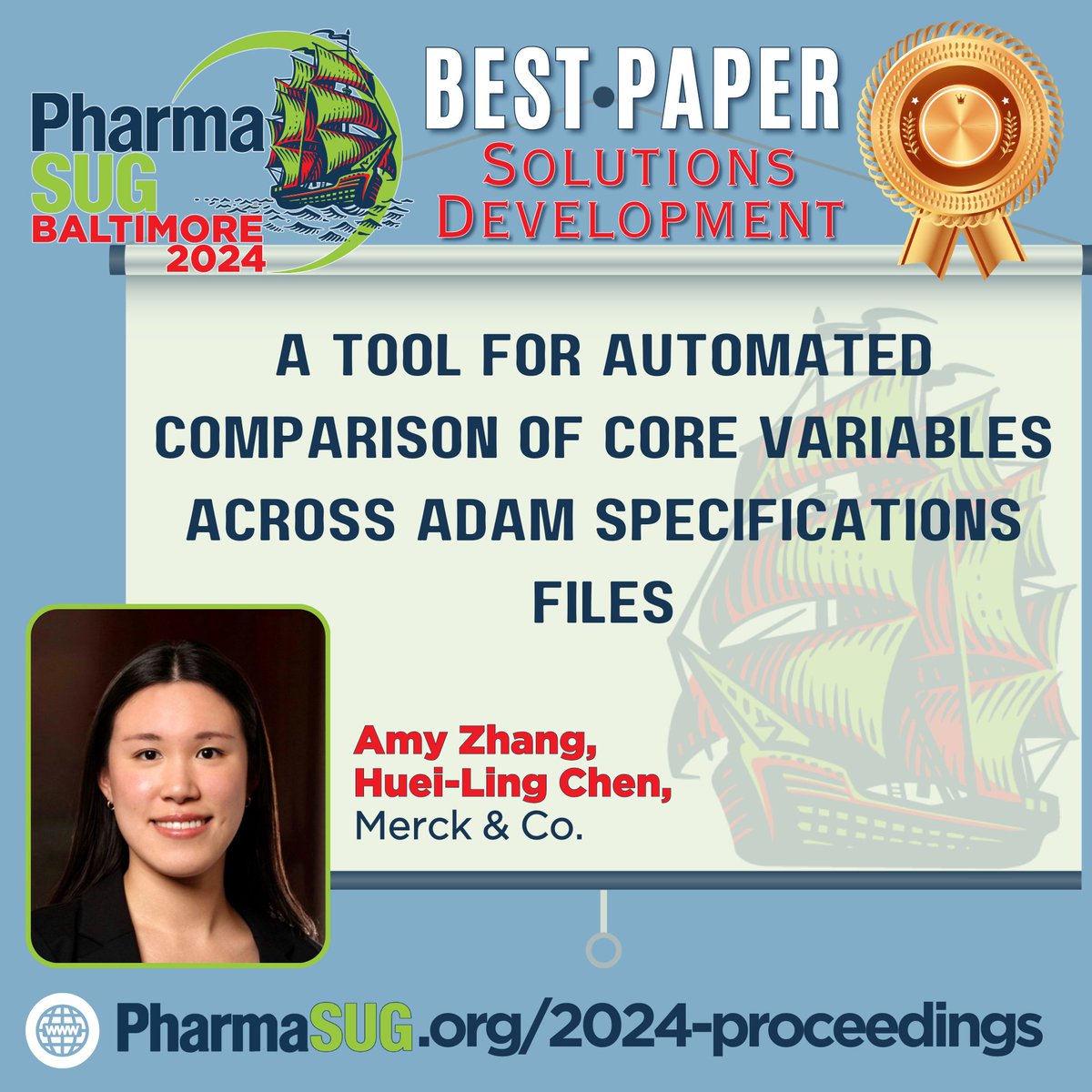 pharmasug's tweet image. Amy Zhang and Huei-Ling Chen from @Merck received the #BestPaperAward in #SolutionDevelopment at #PharmaSUG2024 for using a SAS macro to aid in ADaM dataset preparation. Their SAS macro automates the comparison of core variables across standards and/or studies.