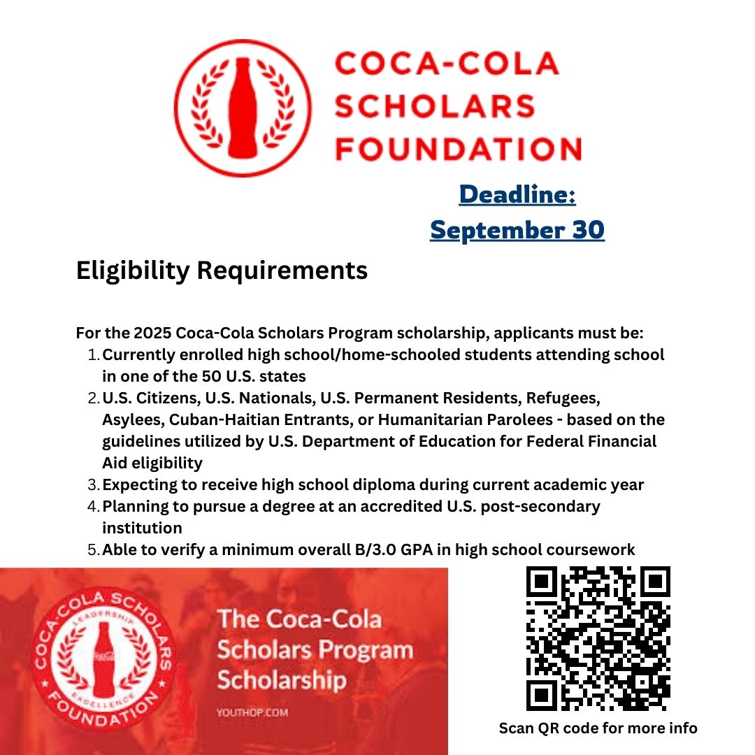 cyspringsccs's tweet image. Check out the Coca-Cola Scholarship opportunity!