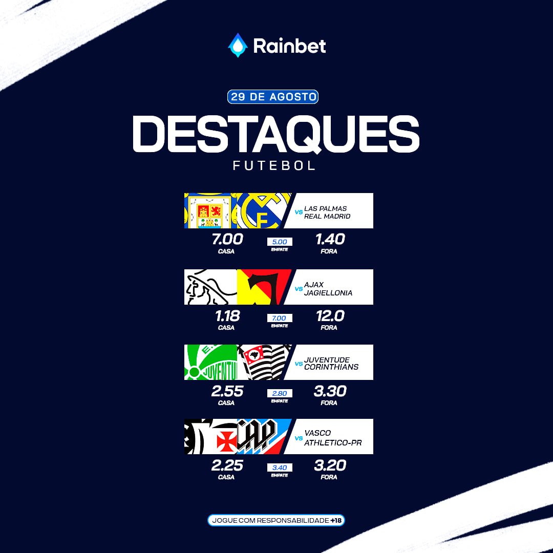 ⛈ DESTAQUES DOS JOGOS DO DIA ⛈

Vem garantir o seu palpite e aproveite para assistir aos jogos aqui! 😉⛈
👉rainbet.com/pt/sportsbook👈