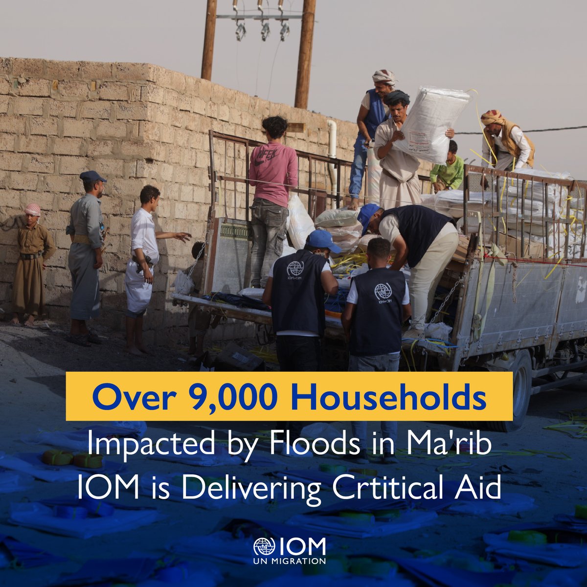 🚨 In IOM-managed sites in Ma'rib 🇾🇪, over 7,800 shelters have been partially damaged and nearly 1,350 fully damaged, leaving families in dire need.

IOM provided emergency assistance to nearly 3,500 households, but with more storms on the way, the situation remains critical.