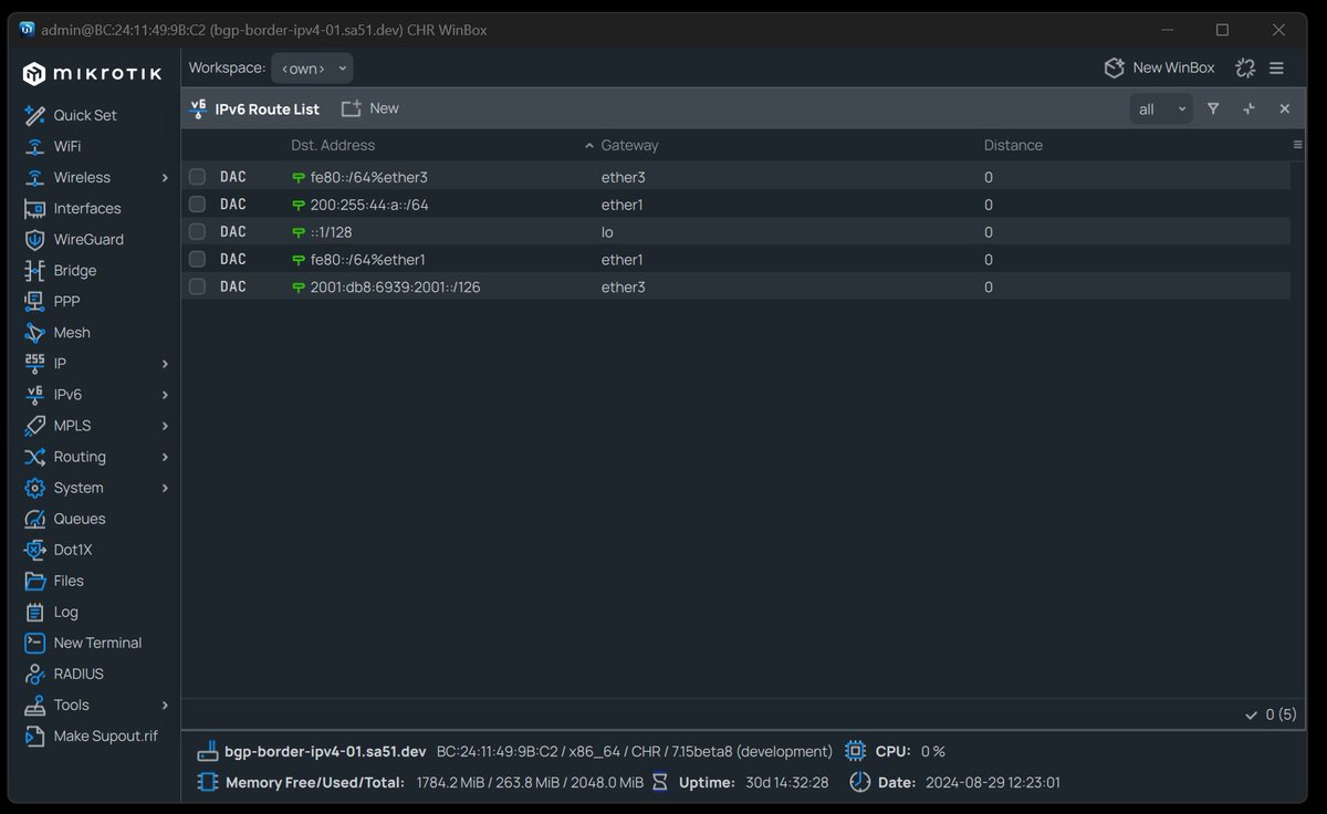 stubarea51's tweet image. #MikroTik Winbox 4 - Dark Mode activated. 

Cross platform natively on Windows, Mac and Linux