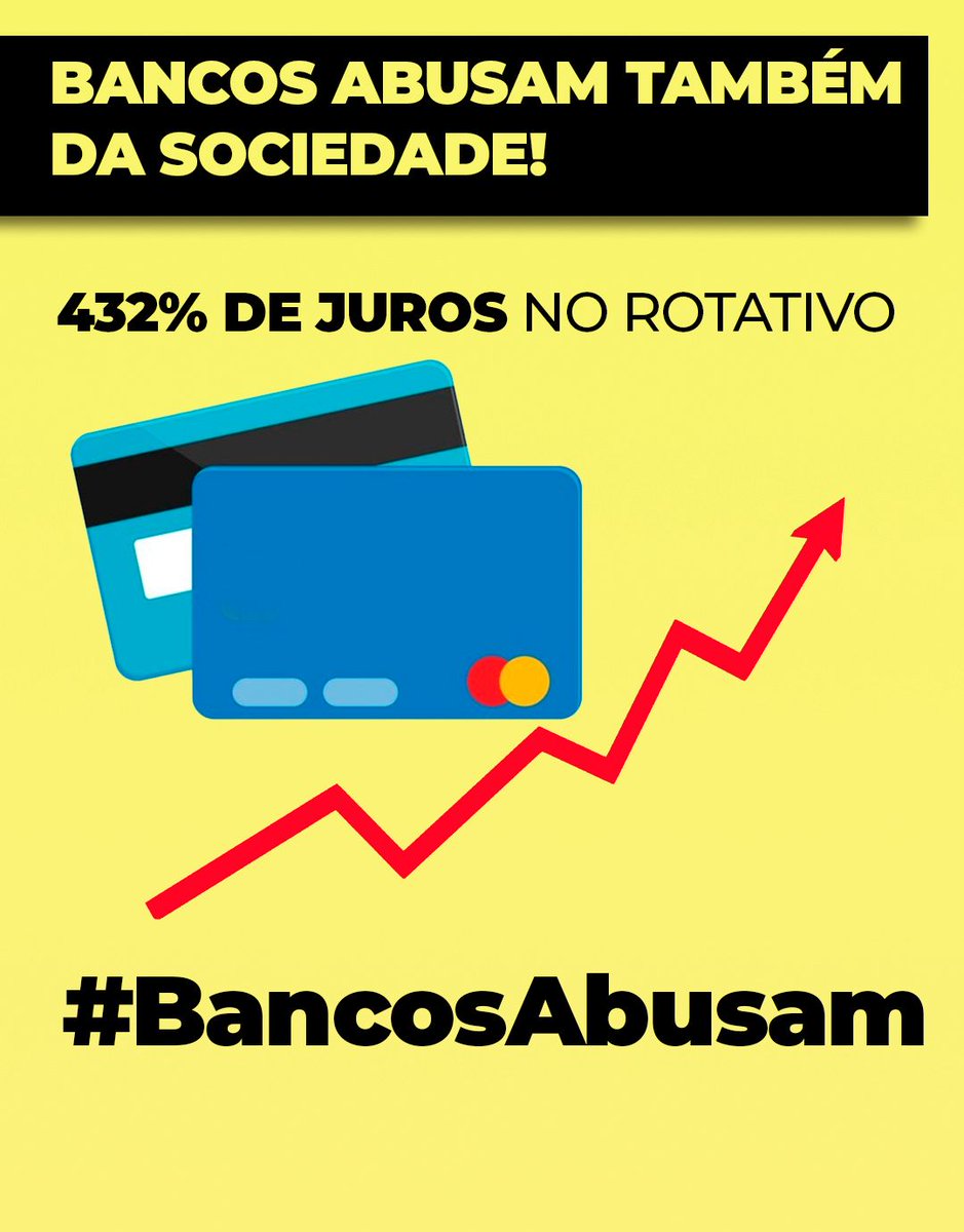 432% de juros no cartão?
4% de proposta de reajuste salarial?
Abuso contra clientes, usuários e trabalhadores bancários!
#BancosAbusam
