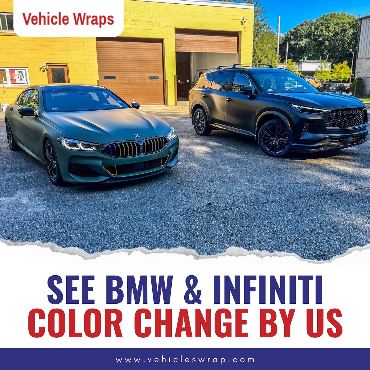 vehicleswrap's tweet image. See the stunning BmW &amp;amp; Infiniti color transformations we've done! 🌟 Witness the magic of our custom color changes and discover how we can elevate your car's style. From sleek and sophisticated to bold and unique, we've got the perfect shade for you. 
.
#cartransformation