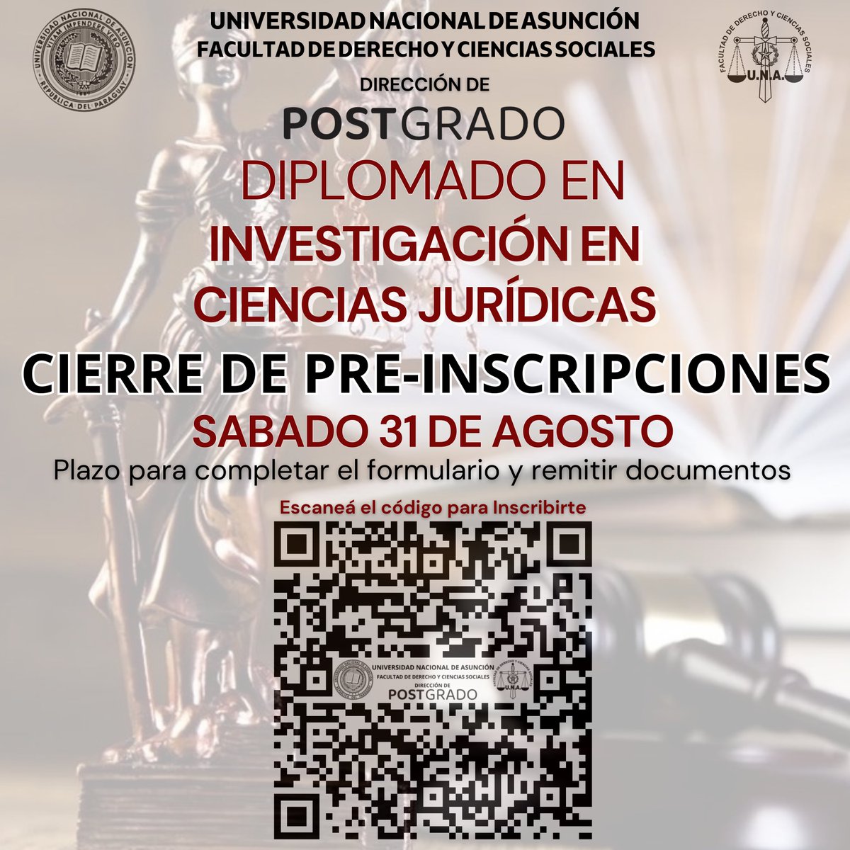 ¡Últimos días de Inscripciones!
Hasta este 31 de agosto tenes tiempo para completar el formulario de inscripción y remitir los documentos.
Ingresa al siguiente link e Inscríbete:
docs.google.com/forms/d/1RQ_TQ…