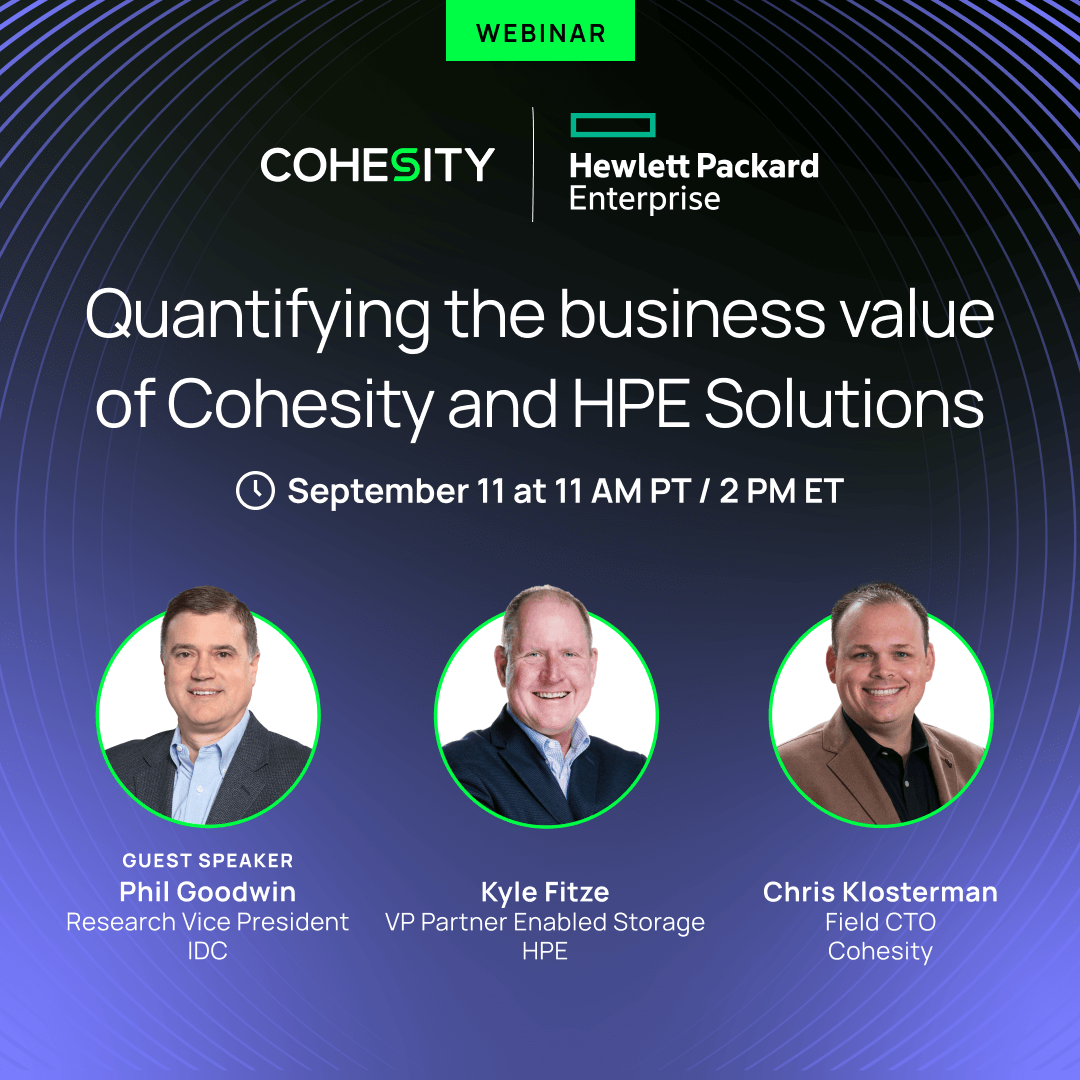 On September 11 at 11am PT, learn how with Cohesity + <a href="/HPE/">HPE</a> Solutions you can:
▶️ Improve your #datasecurity posture
▶️ Reduce the time to detect threats
▶️ Improve the overall efficiency and effectiveness of IT infrastructure, security, and compliance teams
▶️ And much more!