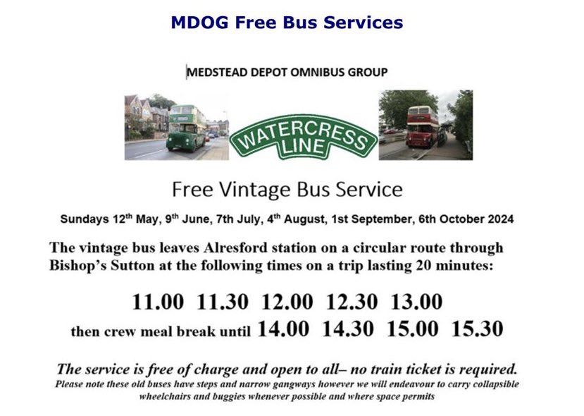 Old Soton Buses π (@sadtht) on Twitter photo This Saturday we will be at Eastleigh Late Summer Festival in Leigh Road Rec from 10:00hrs until 18:00 with Guy Arab Open Topper 64 - FTR 511. Then on Sunday, take a free ride on a bus around Alresford, starting and finishing at Alreaford Railway Station on the <a href="/Watercress_Line/">Watercress Line</a>. This Saturday we will be at Eastleigh Late Summer Festival in Leigh Road Rec from 10:00hrs until 18:00 with Guy Arab Open Topper 64 - FTR 511. Then on Sunday, take a free ride on a bus around Alresford, starting and finishing at Alreaford Railway Station on the <a href="/Watercress_Line/">Watercress Line</a>.