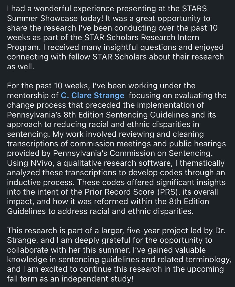 Clare Strange (@c_clare_strange) on Twitter photo Very proud of Lourdes for all her hard work this summer, and the cherry on top is that it's clear she had a good experience, too. Guess I'm doing something right 🥹👉👈.
<a href="/DrexelUniv/">Drexel University</a>
<a href="/drexel_coas/">Drexel University College of Arts and Sciences</a>
<a href="/DrexelKlineLaw/">Drexel University Thomas R. Kline School of Law</a>
#undergraduateresearch
#mentoring Very proud of Lourdes for all her hard work this summer, and the cherry on top is that it's clear she had a good experience, too. Guess I'm doing something right 🥹👉👈.
<a href="/DrexelUniv/">Drexel University</a>
<a href="/drexel_coas/">Drexel University College of Arts and Sciences</a>
<a href="/DrexelKlineLaw/">Drexel University Thomas R. Kline School of Law</a>
#undergraduateresearch
#mentoring