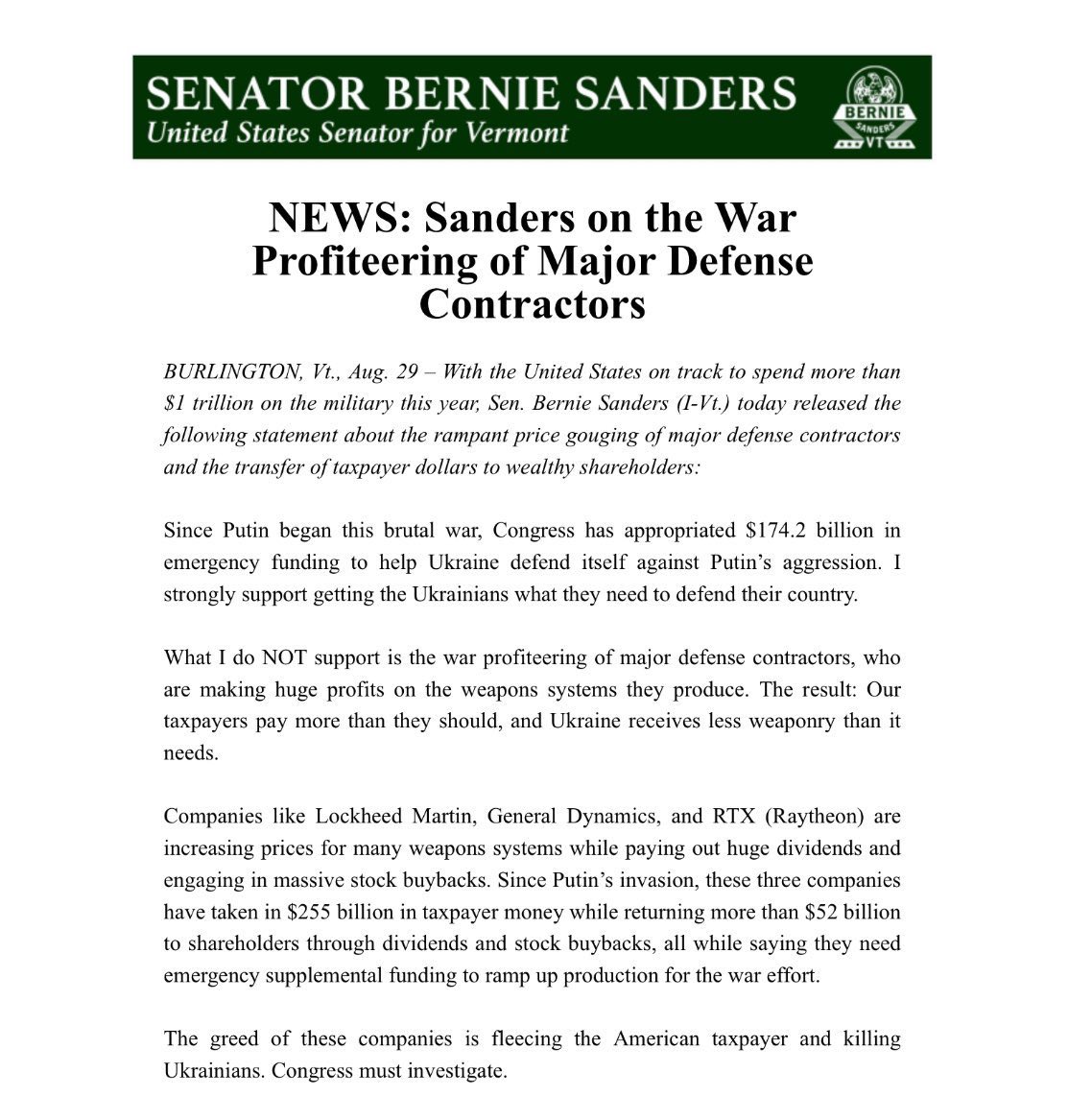 Sen. Bernie Sanders tweet media