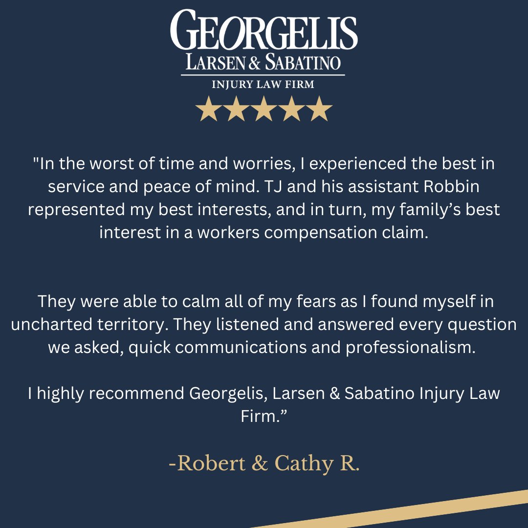 GLSInjuryLaw's tweet image. Robert and Cathy, we are so happy to hear you are pleased with the experience and the outcome of your case. It’s reviews like these that help other #workplaceaccident victims realize the benefits of working with a #workerscompattorney. Injured? Dial #1800HURTNOW.