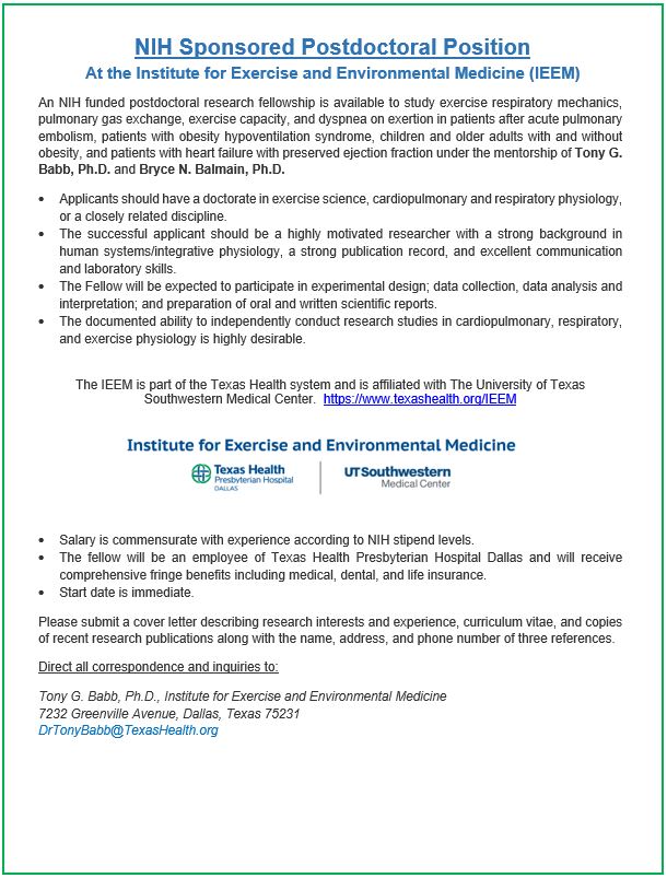 Bryce N. Balmain, PhD (@brycebalmainphd) on Twitter photo In light of our recent @nih_nhlbi R01 award, we (@ieemphd) have a position for a #postdoc available to investigate limitations to exercise in various populations (see advertisement). Contact myself or Dr. Babb for more info. Please RT! <a href="/APSEEPSection/">APS EEP Section</a> <a href="/ACSMcareers/">ACSM Career Center</a> <a href="/JobsinSportSci/">Jobs in Sport Science</a> In light of our recent @nih_nhlbi R01 award, we (@ieemphd) have a position for a #postdoc available to investigate limitations to exercise in various populations (see advertisement). Contact myself or Dr. Babb for more info. Please RT! <a href="/APSEEPSection/">APS EEP Section</a> <a href="/ACSMcareers/">ACSM Career Center</a> <a href="/JobsinSportSci/">Jobs in Sport Science</a>