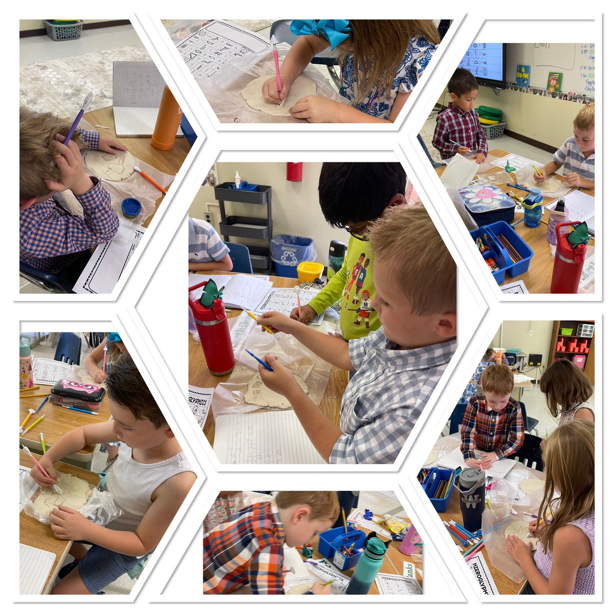 This week in AIM, the first graders <a href="/ClarkCreekSTEM/">Joey Moss</a> and <a href="/WoodstockEleme1/">Woodstock Elementary School</a> carved Egyptian hieroglyphic messages into clay tablets