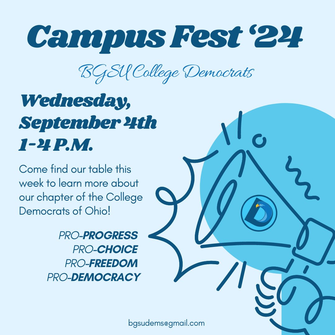 Are you interested in becoming a College Democrat? Come find our table next week at Campus Fest to learn how you can become involved! We can't do it without you Falcons!