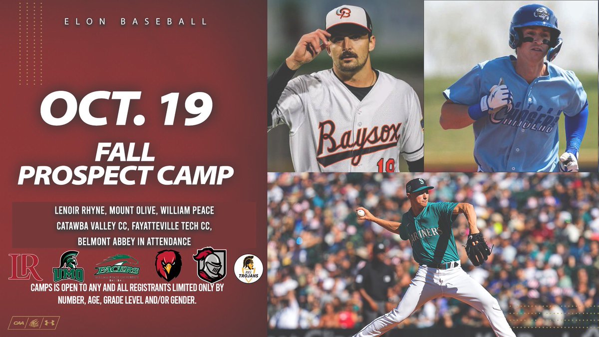 Elon Baseball Camps (@elonbbcamps) on Twitter photo Updated list of all schools represented at our Fall Prospect Camp. Don’t miss out!
<a href="/AbbeyBaseball/">Abbey Baseball</a> <a href="/Baseball_LR/">LR BEARS BASEBALL</a> <a href="/UMOBaseball/">UMO Trojan Baseball</a> <a href="/ftccathletics/">FTCC Trojan Athletics</a> <a href="/GoPeaceBaseball/">WPU Baseball</a> <a href="/CVCCBaseball/">CVCC Baseball</a>
Registration and more info⬇️
elonbaseballcamps.totalcamps.com/shop/EVENT
Recruiting Questionnaire ⬇️
elonphoenix.com/sports/2013/3/… Updated list of all schools represented at our Fall Prospect Camp. Don’t miss out!
<a href="/AbbeyBaseball/">Abbey Baseball</a> <a href="/Baseball_LR/">LR BEARS BASEBALL</a> <a href="/UMOBaseball/">UMO Trojan Baseball</a> <a href="/ftccathletics/">FTCC Trojan Athletics</a> <a href="/GoPeaceBaseball/">WPU Baseball</a> <a href="/CVCCBaseball/">CVCC Baseball</a>
Registration and more info⬇️
elonbaseballcamps.totalcamps.com/shop/EVENT
Recruiting Questionnaire ⬇️
elonphoenix.com/sports/2013/3/…