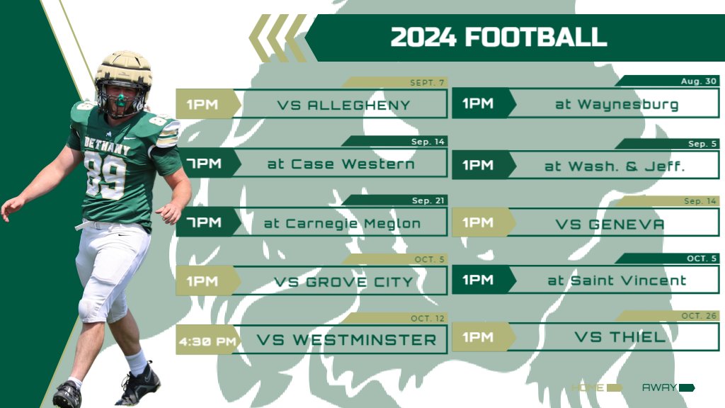 The Bethany Bison are back in action with a home opener and a full slate of PAC action! If you can't be there in person, tune into the @BethanyWVFB broadcasts with commentary all year long! #RollBison