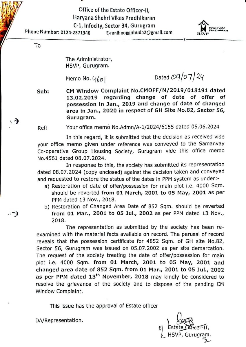 KapurRobby's tweet image. CMOFF /N/2019/018191 DATED 13.2.2019
@cmohry @NayabSainiBJP @HsvpHaryana @cahsvp 
Hon'ble CM is requested to give directions to CA HSVP to approve recommendations of EO II &amp;amp; resolve 5&amp;amp; half yrs pending grievance.@RKSharma08078552 @bhariok_ritu #CMwindow