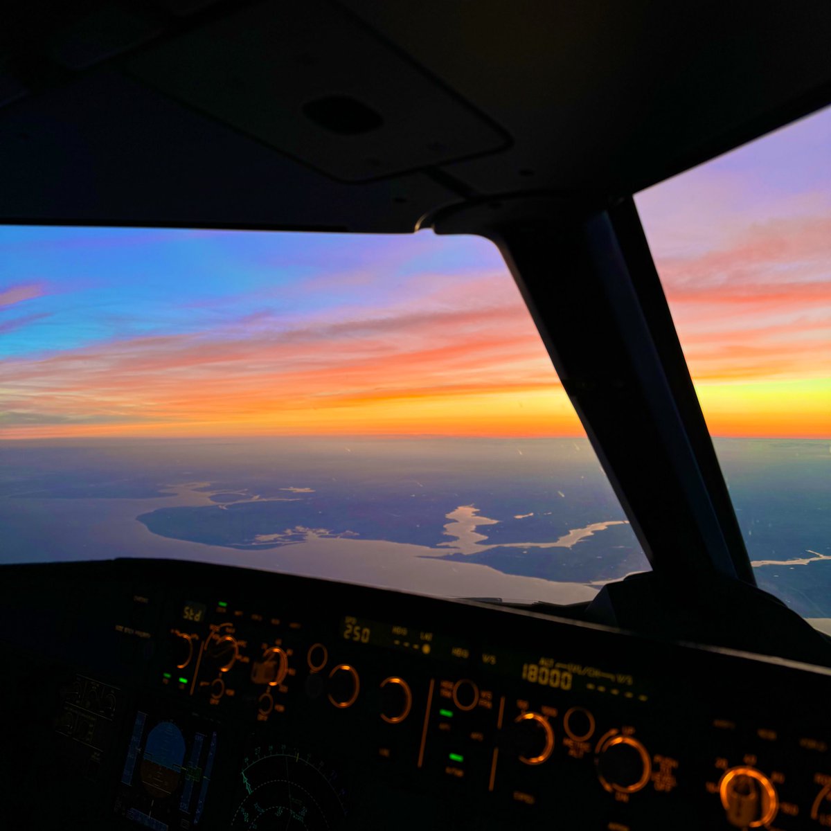 Some perks to being a bit late back today and coasting back into the UK at sunset!