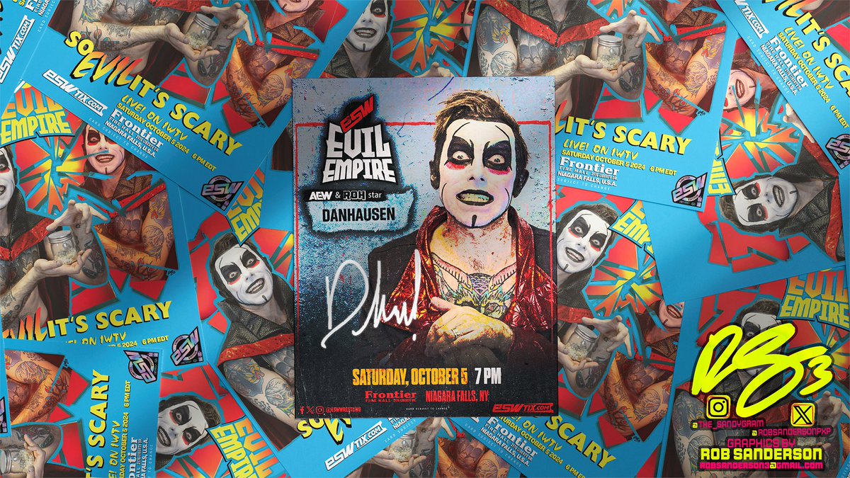 Rob Sanderson (@robsandersonpxp) on Twitter photo DANHAUSEN vs. DANHAUSEN?!
(not his match for oct. 5)
i currently have some openings for graphic design commissions. here's a peek at a fun poster i just made for <a href="/ESWWrestling/">Empire State Wrestling</a> #ESWEvilEmpire.
p.s. happy 30th anniversary to summerslam '94
bret vs. owen = best cage match ever DANHAUSEN vs. DANHAUSEN?!
(not his match for oct. 5)
i currently have some openings for graphic design commissions. here's a peek at a fun poster i just made for <a href="/ESWWrestling/">Empire State Wrestling</a> #ESWEvilEmpire.
p.s. happy 30th anniversary to summerslam '94
bret vs. owen = best cage match ever