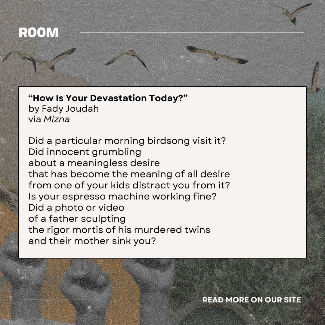 As we enter the eleventh month of the ongoing genocide against Palestine, we continue to honour and stand alongside the Palestinian people. Let these testimonies, poems, and essays guide us to resist the imperial machinery of violence. 🍉

roommagazine.com/whats-new/feat…