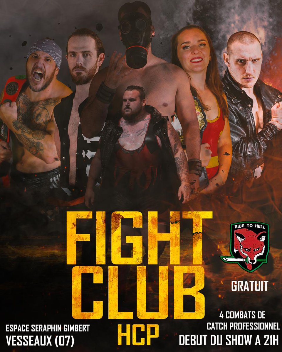 FIGHTCLUB 
7 septembre, Vesseaux (07)
Premier show en Ardèche 
Et c'est Gratuit 

#prowrestling
#prowrestler #catch #catchfr #ardeche