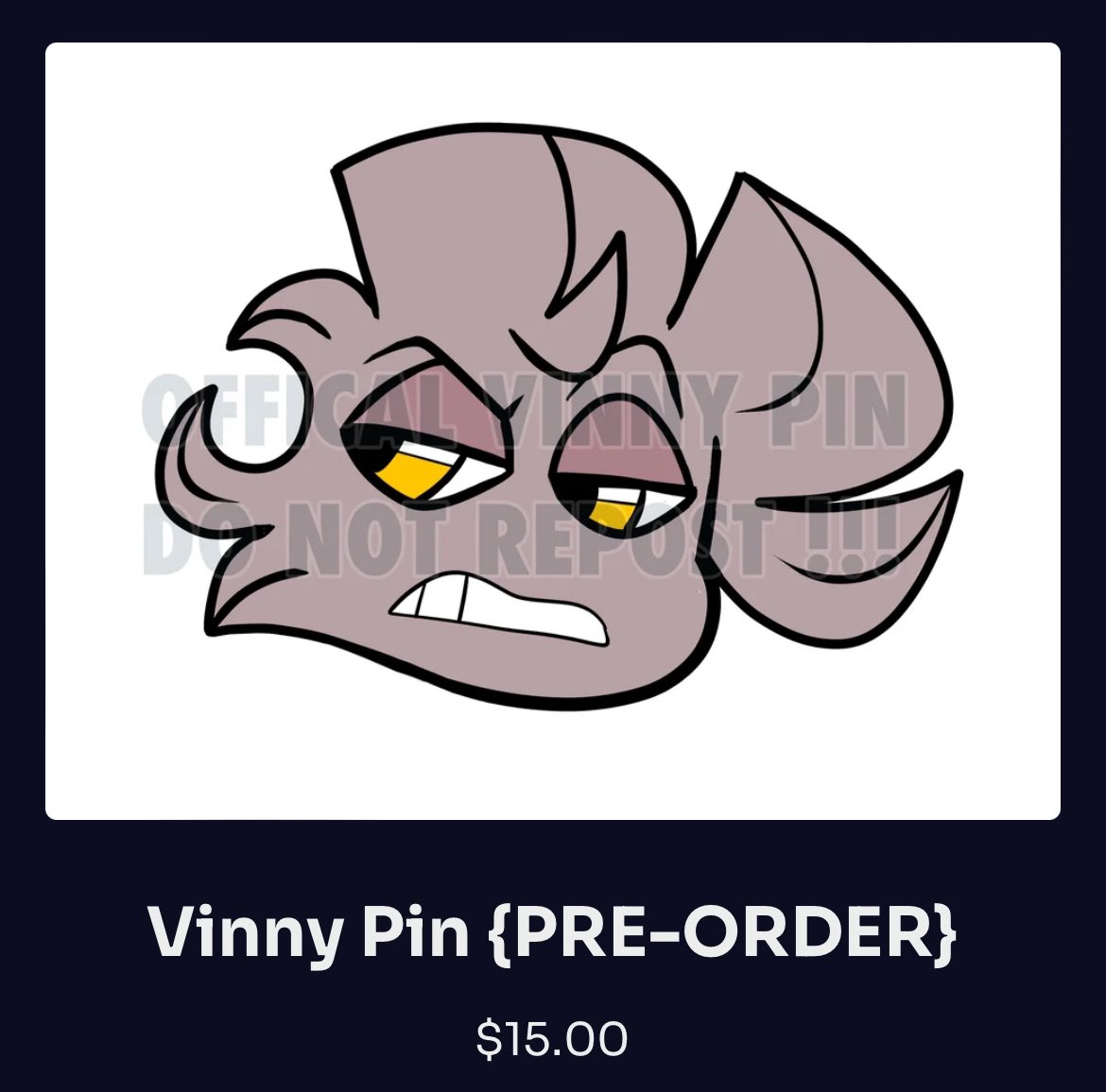 Vinny Hard Enamel Pin 
Now available for PreOrder!!! 
Belongs to <a href="/Inky_Spots/">✨InkSpot✨</a> !
Purchase here! 👉 theinkyvoid.bigcartel.com
#vinny #oc #hazbinhotel