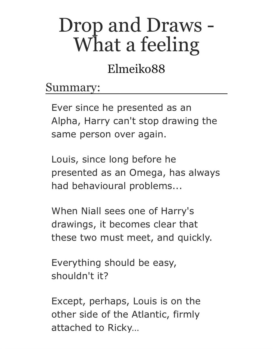 emily_tpwk_fitf's tweet photo. Who doesnβt love a good crack fic? I laughed so hard at times and I got emotional at times. Such a fun story!
#SaveRicky
OT5 A/B/O
Alpha H - Omega L
Fluff ππππ
Spice π₯π₯
Angst π±π±
Words 50K
Author Elmeiko88
Drop and Draws - What a feeling
https://t.co/O5v0xeDF6R https://t.co/RkNrzGwaTW