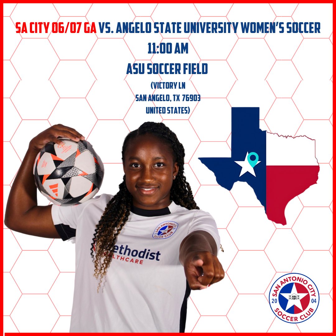San Antonio City Soccer Club (@sacitysc) on Twitter photo Best of luck to our 06/07 GA squad as they head to San Angelo for an exciting friendly match against Angelo State University Women’s Soccer! ⚽️🏆
Give it your all and make us proud! 🙌🎉 #CollegeRecruitment #SACityProud <a href="/GAcademyLeague/">Girls Academy</a> <a href="/BellesSoccer/">Angelo State Women’s Soccer</a> Best of luck to our 06/07 GA squad as they head to San Angelo for an exciting friendly match against Angelo State University Women’s Soccer! ⚽️🏆
Give it your all and make us proud! 🙌🎉 #CollegeRecruitment #SACityProud <a href="/GAcademyLeague/">Girls Academy</a> <a href="/BellesSoccer/">Angelo State Women’s Soccer</a>