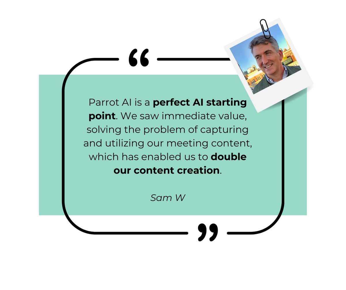We’re thrilled to see <a href="/ParrotAI_Inc/">Parrot AI🦜</a> enhancing Sam from Avail NYC's content creation:

"Parrot AI has enabled us to double our content creation."

Follow us on X and click here to learn more: bit.ly/478FV1v
