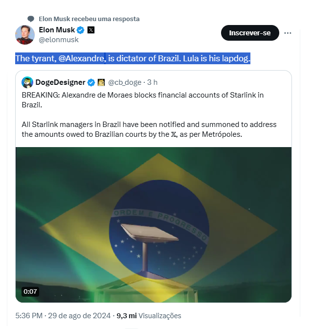 ArleteCaetum's tweet photo. @BlogdoNoblat O tirano, 
@Alexandre
, é ditador do Brasil. Lula é seu cachorrinho. https://t.co/VkeWGisySN