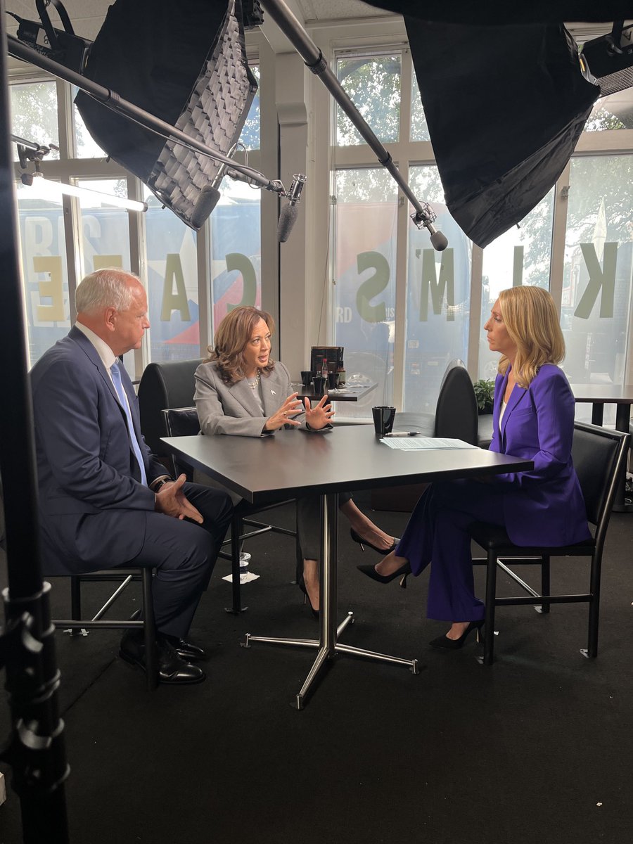 The first interview with ⁦<a href="/KamalaHarris/">Kamala Harris</a>⁩ ⁦<a href="/Tim_Walz/">Tim Walz</a>⁩ is wrapped. Watch the first clip at 4p ET and the rest at 9p tonight on ⁦<a href="/CNN/">CNN</a>⁩