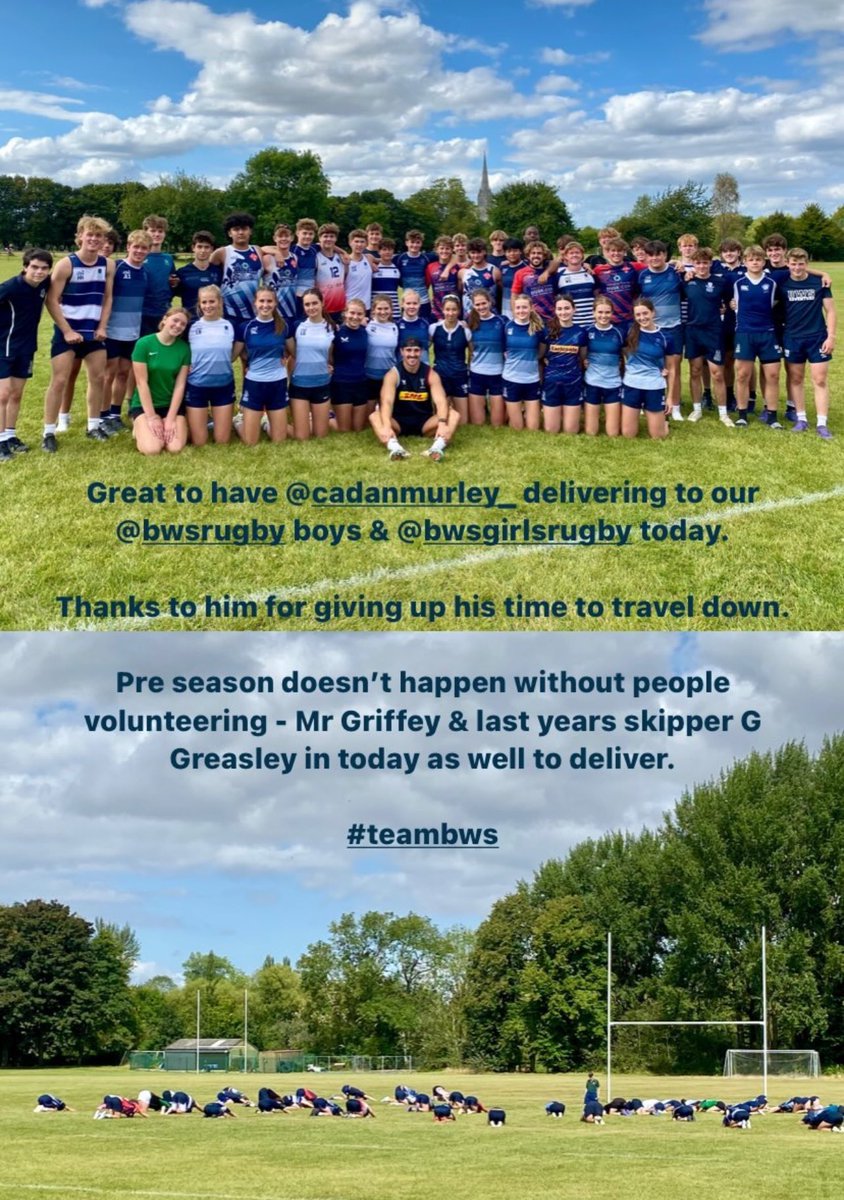 Great to have OW's Cadan Murley and G Greasley assist with boys and girls preseason rugby training today 
#teambws