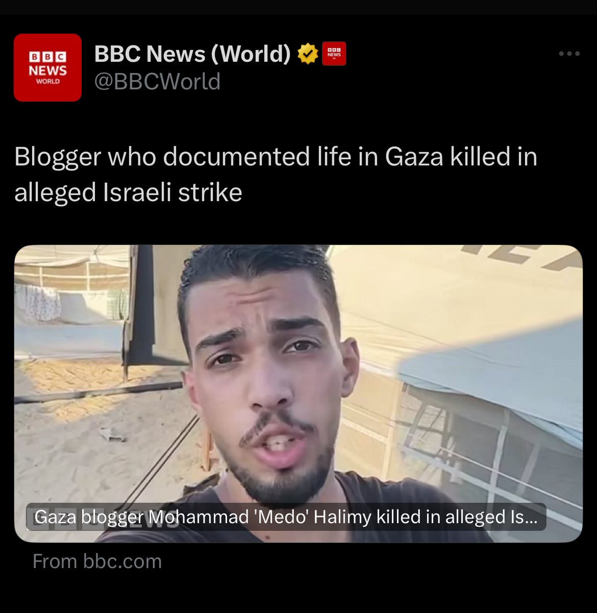 Mariam Barghouti مريم البرغوثي (@mariambarghouti) on Twitter photo “Alleged”
The only airstrikes are from Israel, the only state actor with aerial warfare capacity.
After ten months of witnessing Israel bomb Gaza literally flat the <a href="/BBCWorld/">BBC News (World)</a> and BBC in general prove what incompetence they have.
Also they’re breaking oath to their audiences “Alleged”
The only airstrikes are from Israel, the only state actor with aerial warfare capacity.
After ten months of witnessing Israel bomb Gaza literally flat the <a href="/BBCWorld/">BBC News (World)</a> and BBC in general prove what incompetence they have.
Also they’re breaking oath to their audiences