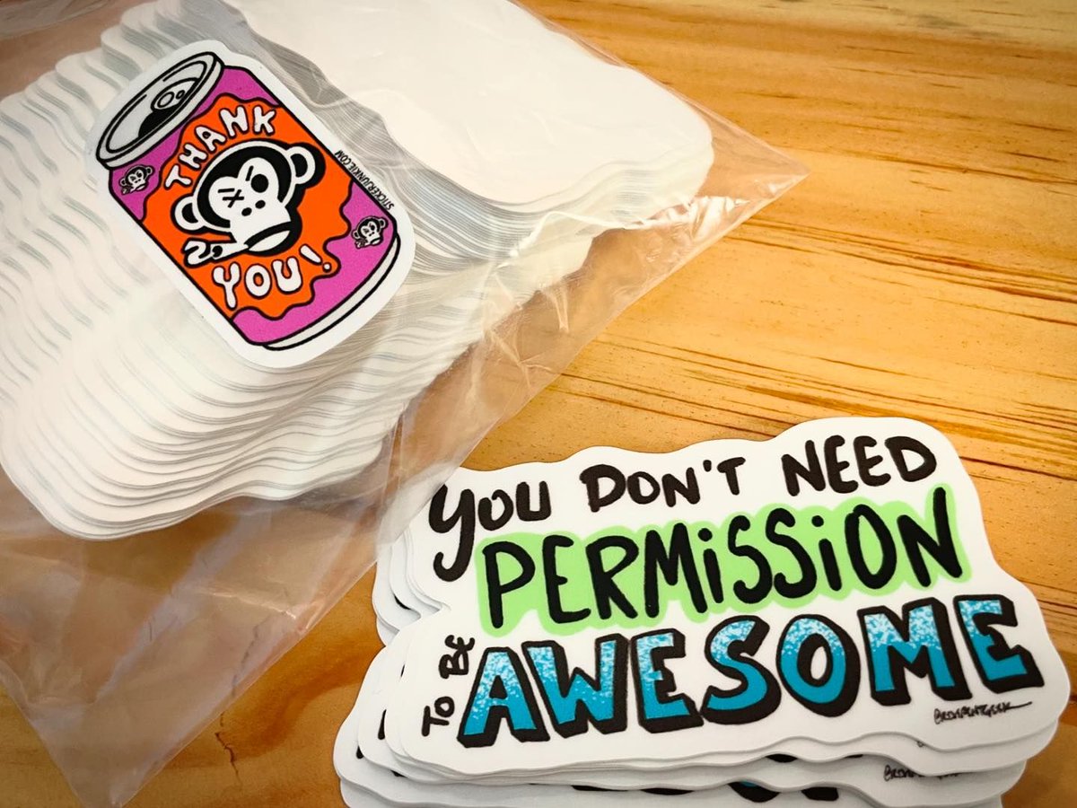 I got my first batch of new “You Don’t Need Permission to Be Awesome” stickers from <a href="/StkrJunkie/">StickerJunkie Monkey</a>,  and I couldn’t be happier! I highly recommend checking them out for your next sticker order!