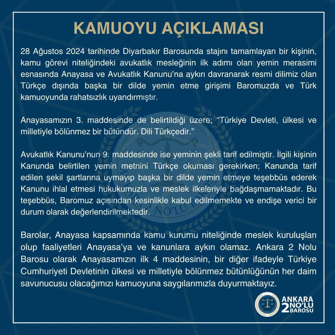 KAMUOYU AÇIKLAMASI 
Türkiye Devleti,ülkesi ve milletiyle bölünmez bir bütündür.Dili Türkçedir.