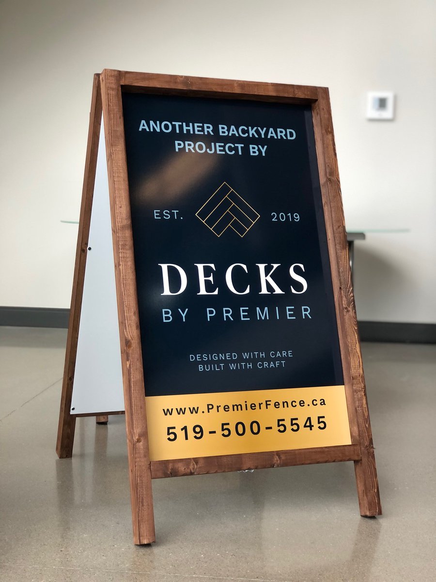 Westmount Signs &amp; Printing can create a custom A-frame signs to suit your brand, offering an eye-catching way to attract foot traffic and boost sales!
Check out our recent batch of wood A-frames we made for Decks by Premier Ltd. !
#kitchenerwaterloo #signs