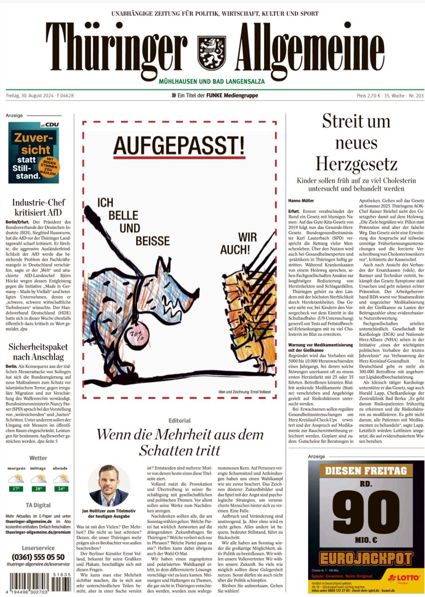 Titelseite von morgen. thueringer-allgemeine.de/epaper/