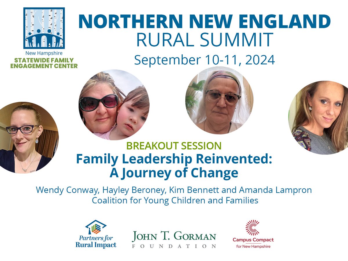 Join us for breakout sessions at the NNE Rural Summit! The session Family Leadership Reinvented will feature family leaders from Coos Coalition for Young Children and Families guiding a conversation about authentic family leadership. Register at cvent.me/g2L4NO.