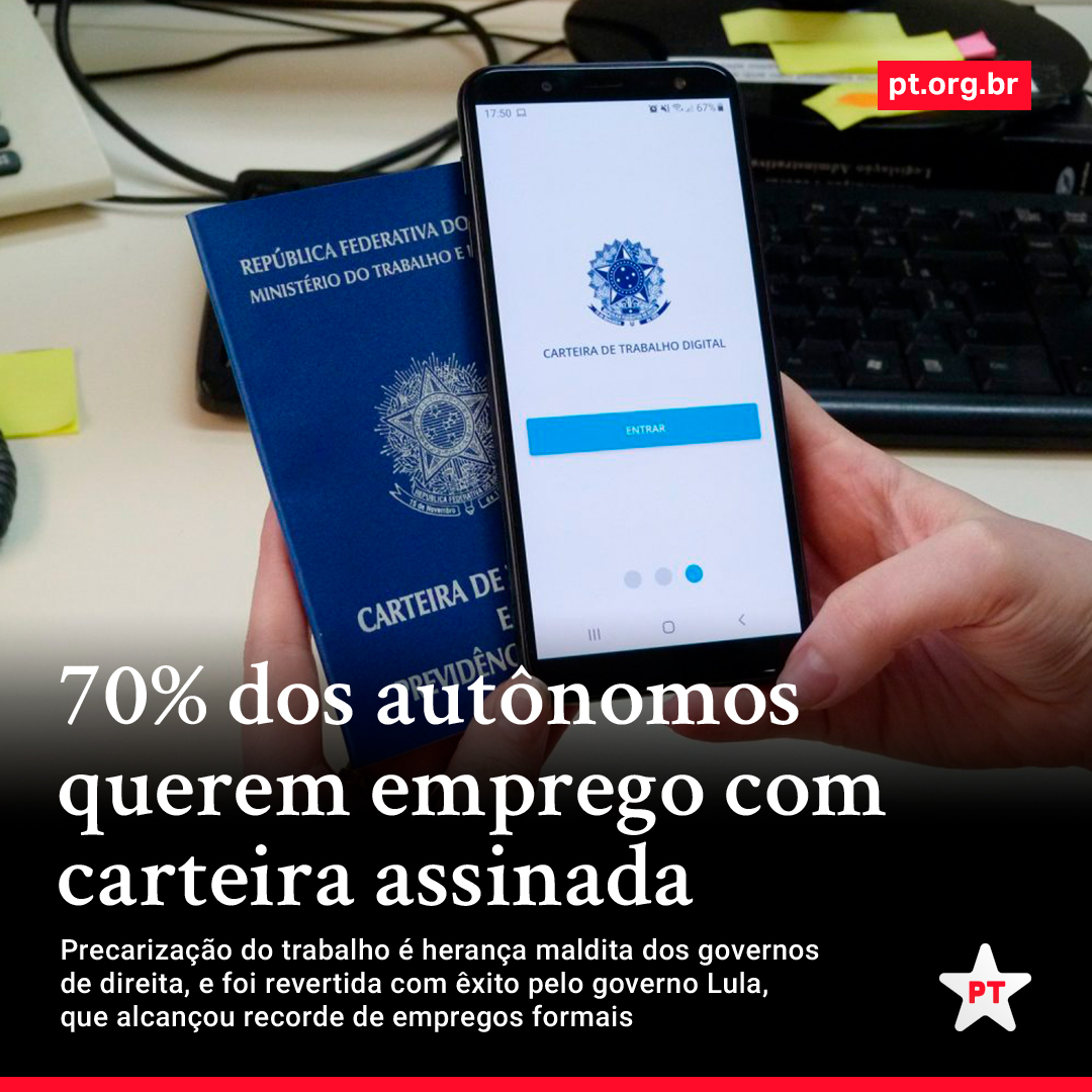 ptbrasil's tweet photo. Depois da herança maldita dos dois últimos governos de direita que se refletiu na precarização do trabalho, uma das prioridades do governo Lula é dar tratamento digno aos trabalhadores🚩

➡️ https://t.co/TBTC5oLqPP https://t.co/DKQYTavd6h