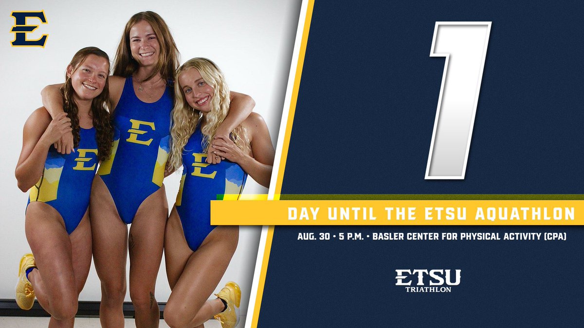 𝙀𝙏𝙎𝙐 𝘼𝙦𝙪𝙖𝙩𝙝𝙡𝙤𝙣

Come out to the third annual ETSU Aquathlon on Friday evening❗️

🗓️ Aug. 30
⏰ 5p
📍 Basler Center for Physical Activity 
🏊‍♀️ 500-yard swim 
🏃‍♀️ 2-mile run 
🎟️ Free Admission 

#BeGreat